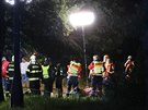 Záchranáři zasahují u nehody dvou vlaků u Českého Brodu. (14. července 2020)