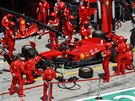 Vz Sebastiana Vettela v péi mechanik stáje Ferrari.