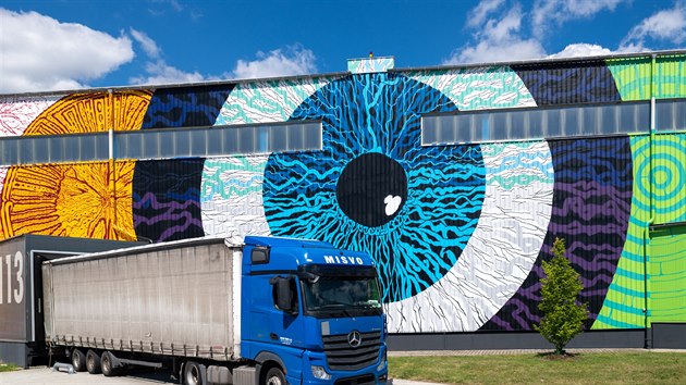 Obraz inspirovan� p��rodou, na kterou dohl�� ob�� oko v centru malby, se nach�z� na st�n� �ctyhodn�ch rozm�r� 350 � 15 m, zab�r� tedy 5 000 metr� �tvere�n�ch.