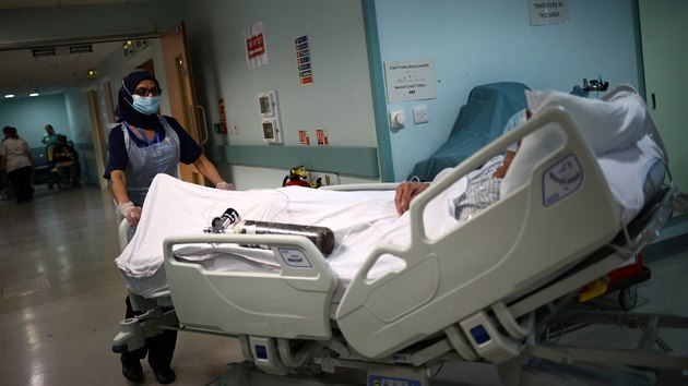 Britská zdravotní sestra převáží pacienta nakaženého koronavirem. (14. května 2020)