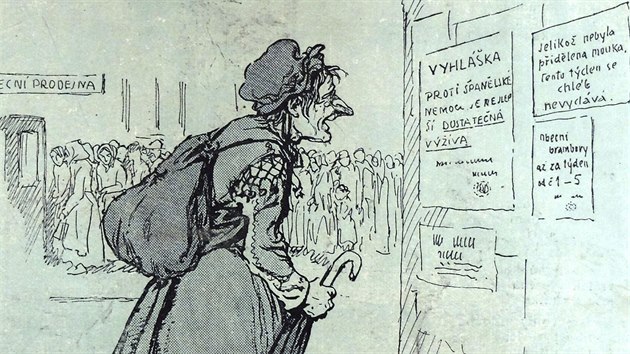 Turistka (panlsk nemoc): Hehehe! Tady se mi povede!! Karikatura z Humoristickch list 9. 8. 1918.