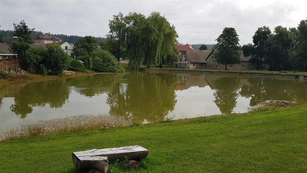 Na hladině rybníka ve Lhotě u Příbramě ležela tři mrtvá těla. (21. července 2020)