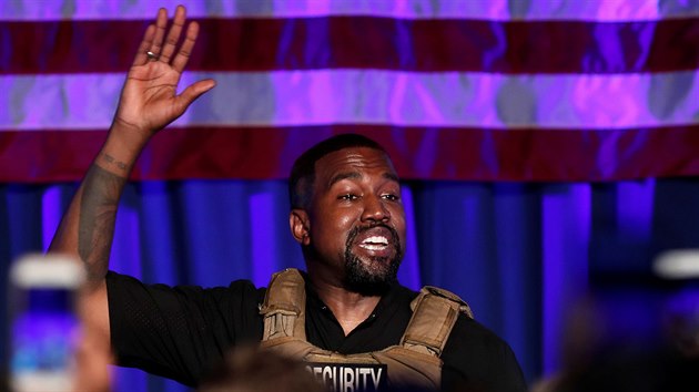 Rapper Kanye West uspořádal první shromáždění na podporu své prezidentské kandidatury v Charlestonu v Jižní Karolíně. (20 července 2020)