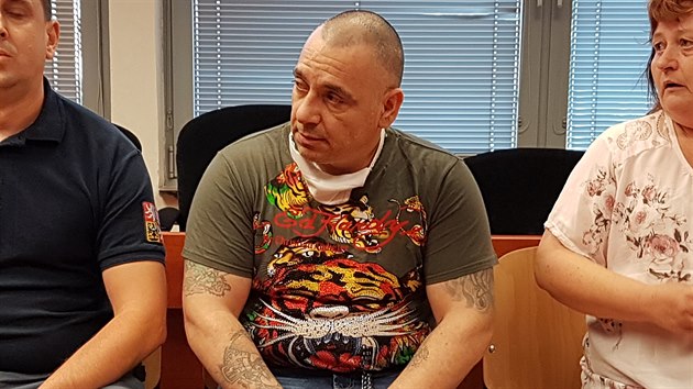 Bulhar Anton Ivanov Tonev u ústeckého krajského soudu (27.7.2020). Vpravo je jeho překladatelka.