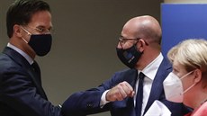 Nizozemský premiér Mark Rutte (vlevo) se zdraví s éfem Evropské rady Charlesem...