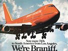 Boeing 747 na reklamním prospektu letecké spolenosti Braniff