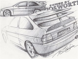 Skica slavného automobilového designéra Franka Stephensona: Ford Escort RS...