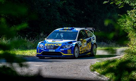 Václav Pech a Petr Uhel pi Valaské rallye.