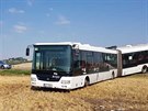 U Lbeznic vjel autobus do pole. (8. srpna 2020).