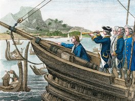 James Cook p�iplouvá na Tahiti