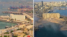 Přístav v libanonském Bejrútu před výbuchem a po něm. (Záběry na dominantní...