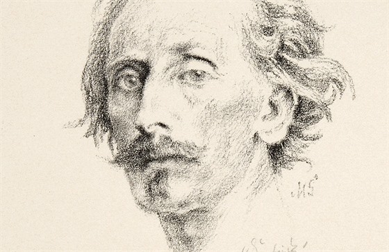 Portrét malíře Josefa Mánese na nedatované litografii Maxe Švabinského