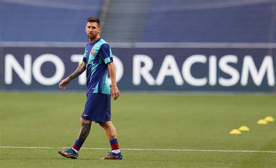 Lionel Messi z Barcelony ped utkáním Ligy mistr proti Bayernu Mnichov.