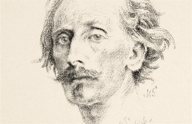 Portrét malíe Josefa Mánese na nedatované litografii Maxe vabinského