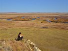 Výhled z posvátné mongolské hory na meandrující eku