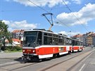 Souprava tramvají Tatra T6A5 íslo 8750+8744. Souprava projídí na lince 14 po...