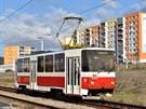 Historická tramvaj Tramvaj Tatra T5B6 íslo 273 v Most Velebudicích v...