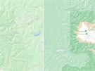 Porovnání pvodní (vlevo) a nové grafiky Google Maps. Na novém snímku je vidt...