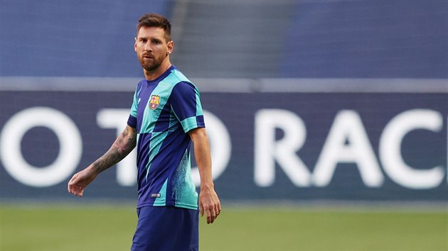 Lionel Messi z Barcelony ped utknm Ligy mistr proti Bayernu Mnichov.
