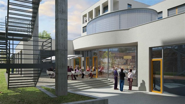 Masarykův onkologický ústav plánuje vybudovat nový vstupní pavilon, v němž lidé najdou kavárnu i vyhlídku. Takto vypadá detail budoucí terasy.