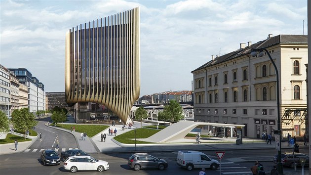 Budova, která má vzniknout v sousedství Masarykova nádraží. Pohled z ulice V Celnici.