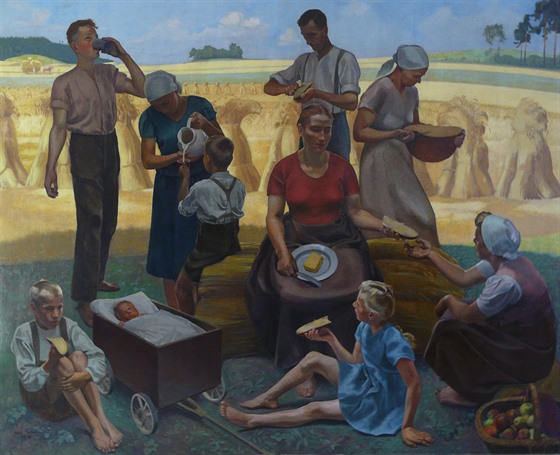 Vzácný obraz Svačina na poli od Paula Gebauera.