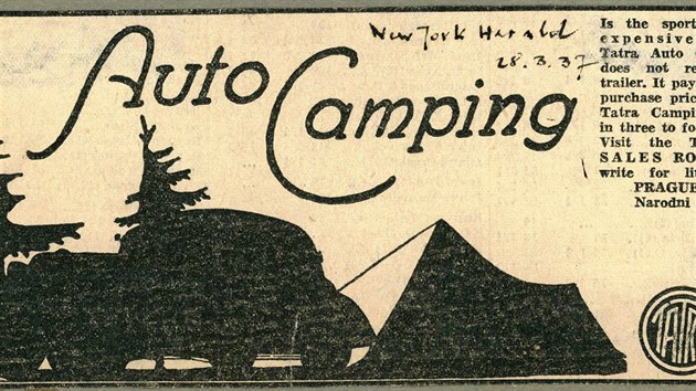 Tatra 57 autocamping, reklama z amerického tisku