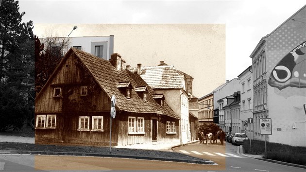 Fotografie z přelomu 19. a 20. století ukazuje téměř vesnickou idylu konce Zádušní ulice s roubeným domem čp. 415, kolem něhož právě projíždí povoz se senem tažený kravami. Dům jako jeden z mála požár přečkal.