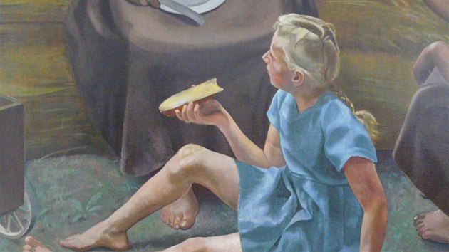Detail ze vzácného obrazu Svačina na poli od Paula Gebauera.