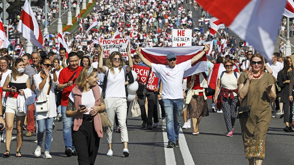 Protestní pochod v Minsku, hlavním mst Bloruska (30. srpna 2020)