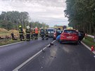 Na tahu mezi Plzní a Klatovy dolo k hromadné nehod. (5. záí 2020)