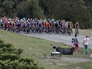 Peloton pozdravovaný diváky u trati v deváté etap Tour de France.