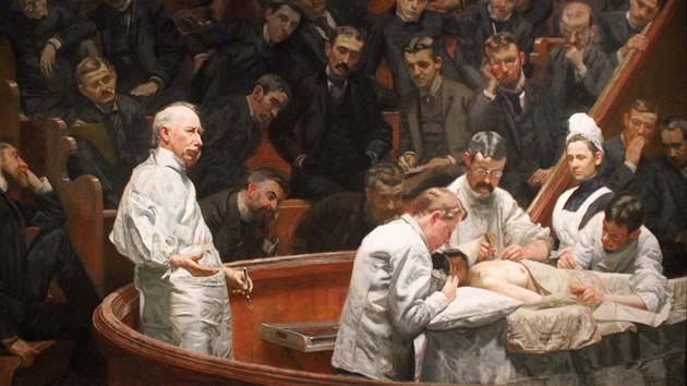 Olejová malba Thomase Eakinse z roku 1889 zobrazující poátky chirurgických...