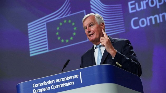 Ldr unijnho vyjednvacho tmu Michel Barnier na tiskov konferenci po setkn s hlavnm vyjednvaem Velk Britnie Davidem Frostem. (21. srpna 2020)