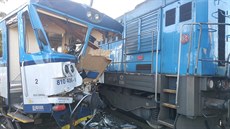 Sráka osobního vlaku s diagnostickou soupravou ve stanici Kdyn na Domalicku...