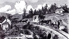 Osobní vlak konspené eleznice z eských Budjovic do Lince na dobové kresb