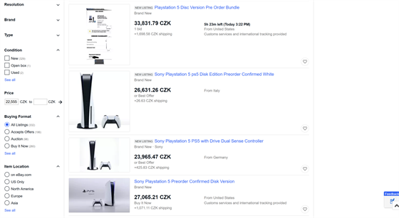 Ceny za předobjednávky PlayStationu 5 na portále eBay