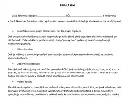 Vzor prohlášení pro rodiče dětí, nesouhlasící s hygienickými opatřeními ve...