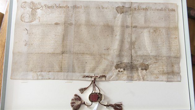 Pergamenov listina Divie Slavaty z Chlumu a Koumberka z roku 1575 s pivenou peet.
