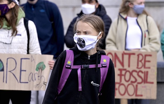 Greta Thunbergová a dalí aktivisté v oblasti zmny klimatu demonstrují ped...