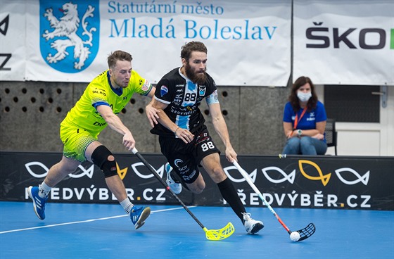 Momentka z utkání Livesport Superligy mezi Pedvýbr.CZ Florbal Mladá Boleslav...