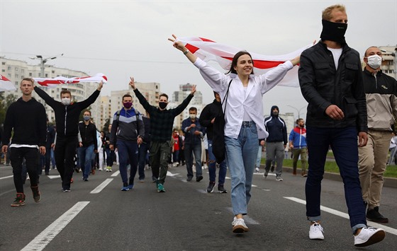 Píznivci opozice demonstrují proti výsledkm prezidentských voleb v bloruském...