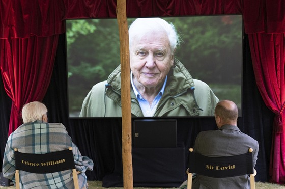 David Attenborough a princ William sledující film David Attenborough: A Life On...