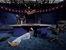 Cleveland, Ohio. Pípravy na první prezidentskou debatu mezi Donaldem Trumpem a...