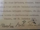 Mnichovská dohoda z roku 1938 - originál textu 4. strana s podpisy Hitlera,...