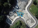 V arelu bvalho koupalit v Ostrav je nyn park s dtskmi atrakcemi.