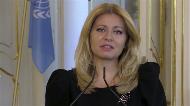 Slovensk prezidentka Zuzana aputov promlouv k a zasedn Valnho shromdn OSN. (23. z 2020)