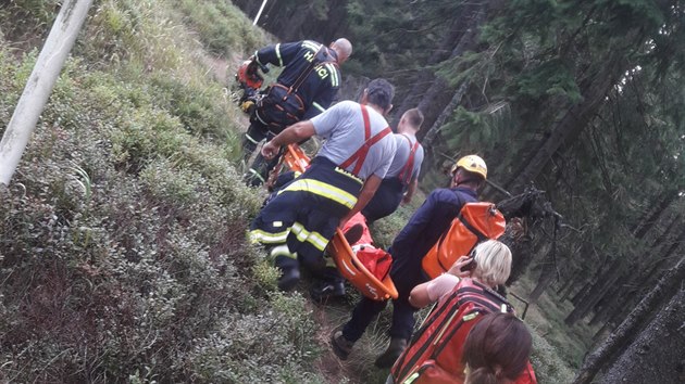 Hasiči na Šumavě zachraňovali ženu, která se zranila při pádu ze zhruba čtyřmetrového srázu.