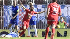 Jakub Přichystal z Brna se raduje z gólu proti Olomouci.