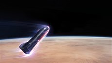 Starship pi vstupu do atmosféry Marsu v pedstav ilustrátora